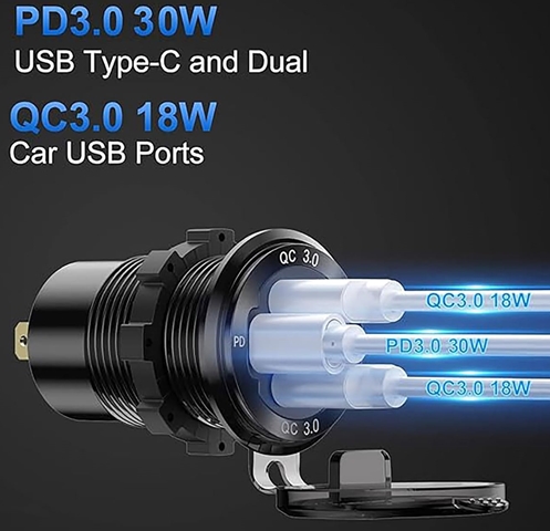 Toma USB A/C(x2) Voltimetro